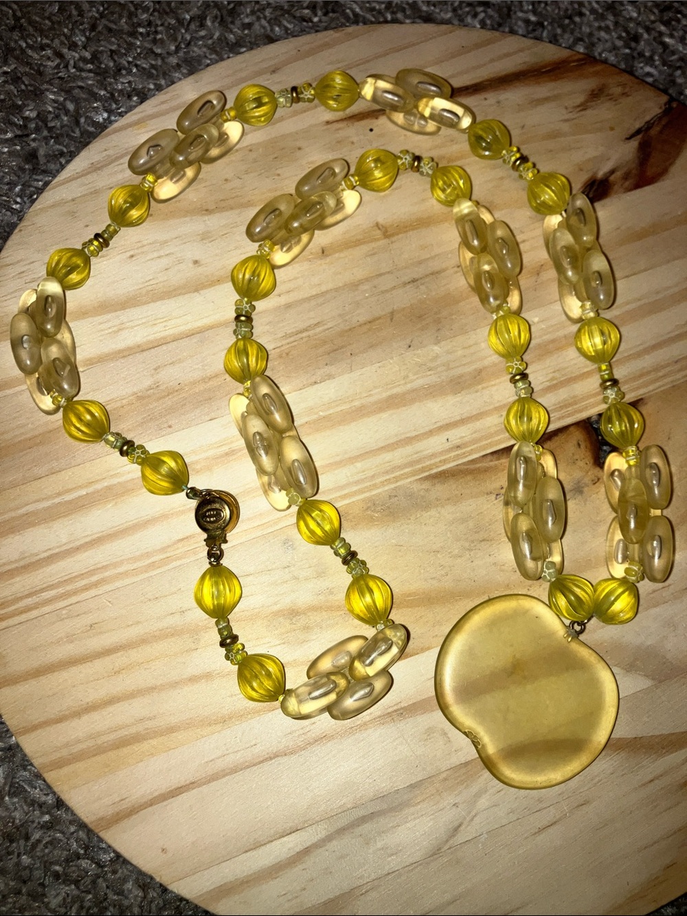 Alice Caviness Yellow Bead Pendant Necklace - Vintage 28”